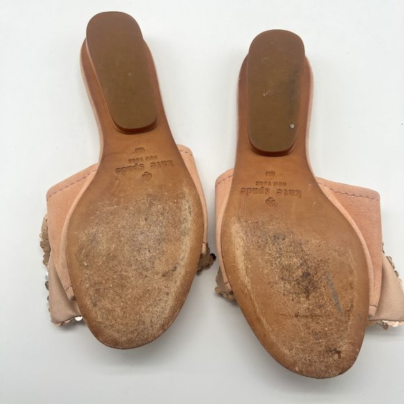 Kate Spade Blush Pink Sequin Bow Slide Sandals Sz 6 - Picture 2 of 6